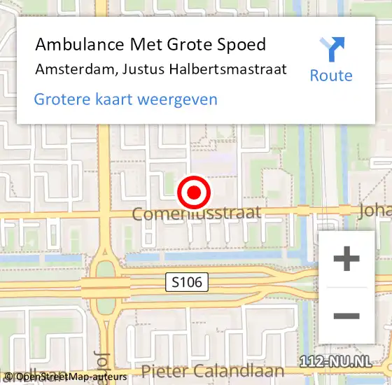 Locatie op kaart van de 112 melding: Ambulance Met Grote Spoed Naar Amsterdam, Justus Halbertsmastraat op 25 oktober 2023 22:49
