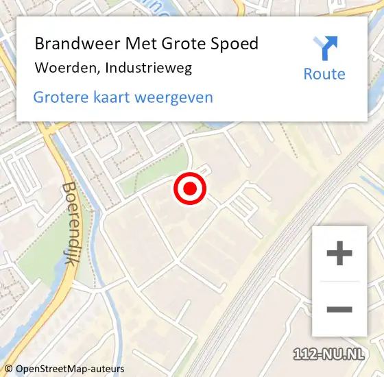 Locatie op kaart van de 112 melding: Brandweer Met Grote Spoed Naar Woerden, Industrieweg op 26 oktober 2023 00:30