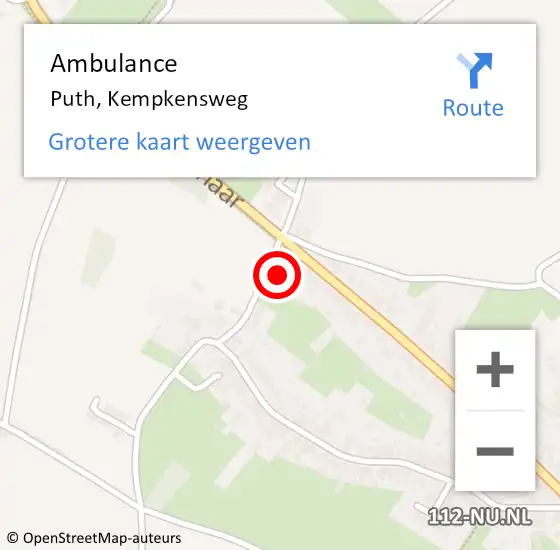 Locatie op kaart van de 112 melding: Ambulance Puth, Kempkensweg op 12 september 2014 19:46