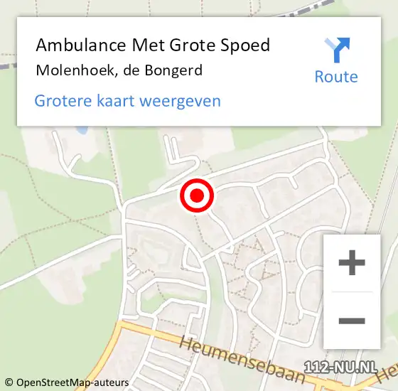 Locatie op kaart van de 112 melding: Ambulance Met Grote Spoed Naar Molenhoek, de Bongerd op 12 september 2014 19:46