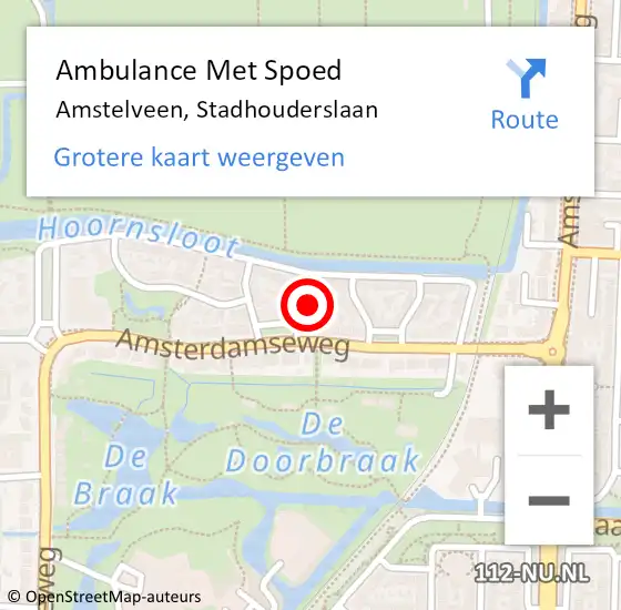 Locatie op kaart van de 112 melding: Ambulance Met Spoed Naar Amstelveen, Stadhouderslaan op 26 oktober 2023 01:45