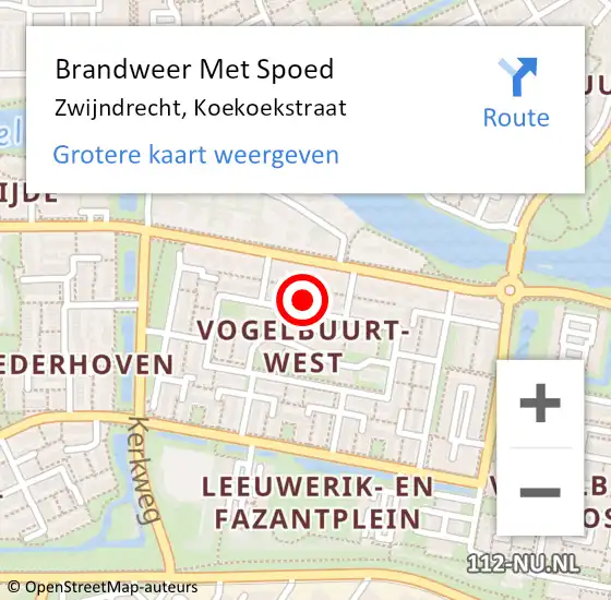 Locatie op kaart van de 112 melding: Brandweer Met Spoed Naar Zwijndrecht, Koekoekstraat op 26 oktober 2023 02:09