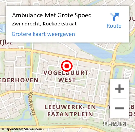 Locatie op kaart van de 112 melding: Ambulance Met Grote Spoed Naar Zwijndrecht, Koekoekstraat op 26 oktober 2023 02:28