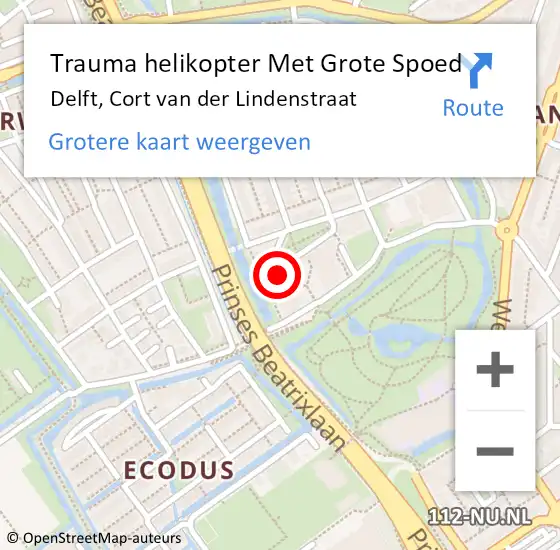 Locatie op kaart van de 112 melding: Trauma helikopter Met Grote Spoed Naar Delft, Cort van der Lindenstraat op 26 oktober 2023 02:54