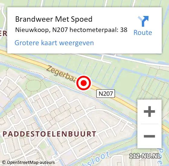 Locatie op kaart van de 112 melding: Brandweer Met Spoed Naar Nieuwkoop, N207 hectometerpaal: 38 op 26 oktober 2023 03:26