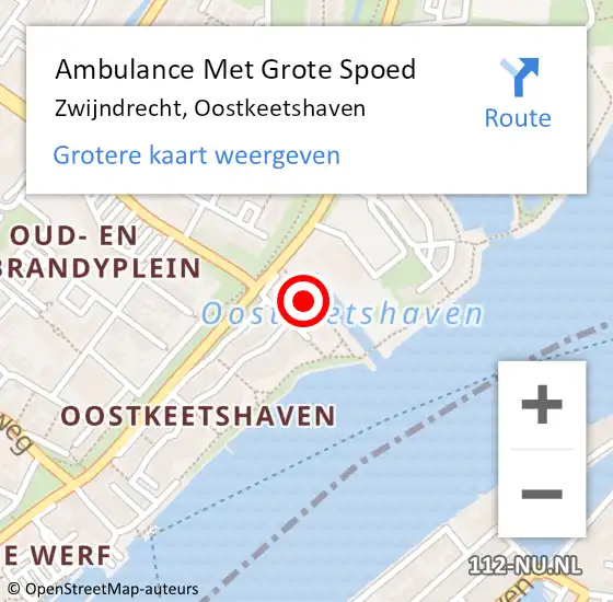 Locatie op kaart van de 112 melding: Ambulance Met Grote Spoed Naar Zwijndrecht, Oostkeetshaven op 26 oktober 2023 05:52