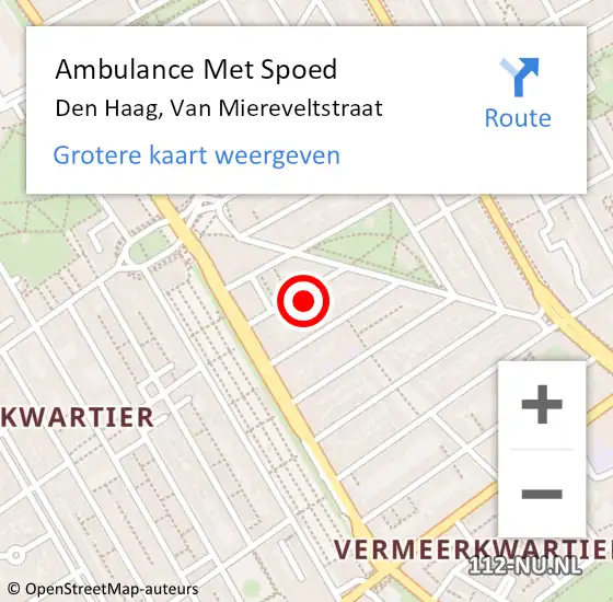 Locatie op kaart van de 112 melding: Ambulance Met Spoed Naar Den Haag, Van Miereveltstraat op 26 oktober 2023 06:04