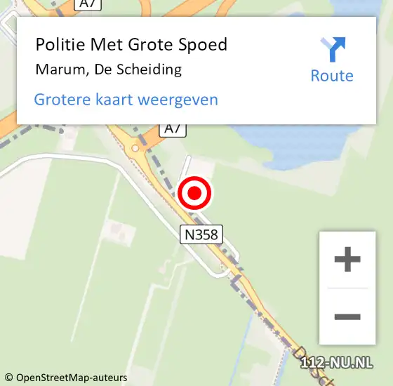 Locatie op kaart van de 112 melding: Politie Met Grote Spoed Naar Marum, De Scheiding op 26 oktober 2023 07:35