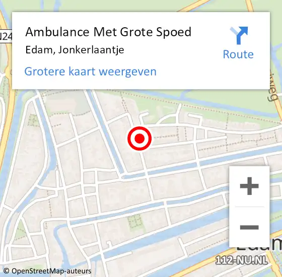 Locatie op kaart van de 112 melding: Ambulance Met Grote Spoed Naar Edam, Jonkerlaantje op 26 oktober 2023 08:06