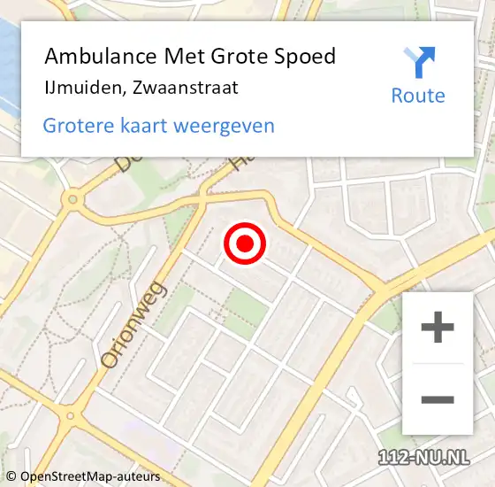 Locatie op kaart van de 112 melding: Ambulance Met Grote Spoed Naar IJmuiden, Zwaanstraat op 26 oktober 2023 08:22