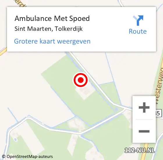 Locatie op kaart van de 112 melding: Ambulance Met Spoed Naar Sint Maarten, Tolkerdijk op 26 oktober 2023 08:28