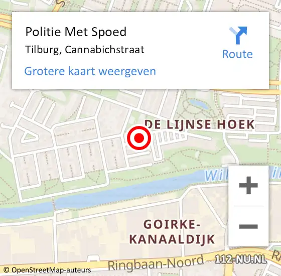 Locatie op kaart van de 112 melding: Politie Met Spoed Naar Tilburg, Cannabichstraat op 26 oktober 2023 08:37