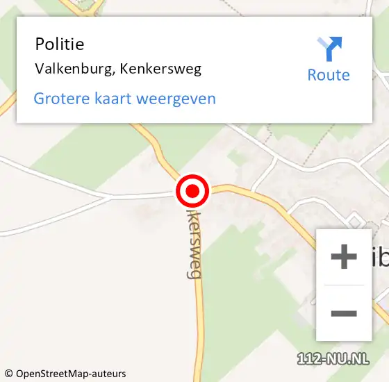 Locatie op kaart van de 112 melding: Politie Valkenburg, Kenkersweg op 26 oktober 2023 08:41