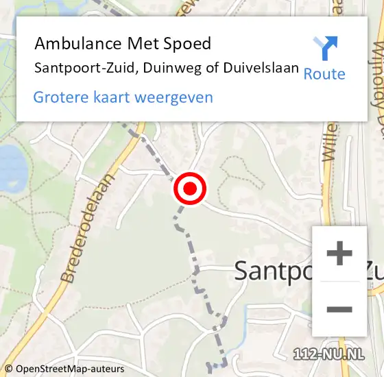 Locatie op kaart van de 112 melding: Ambulance Met Spoed Naar Santpoort-Zuid, Duinweg of Duivelslaan op 26 oktober 2023 08:41