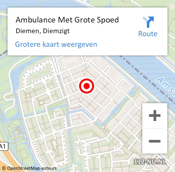 Locatie op kaart van de 112 melding: Ambulance Met Grote Spoed Naar Diemen, Diemzigt op 26 oktober 2023 08:48