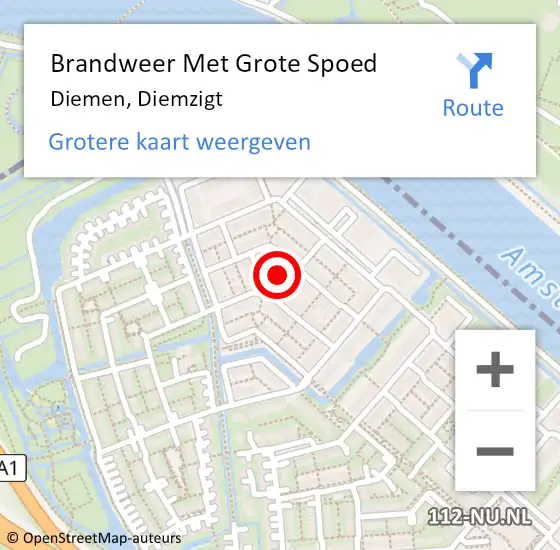 Locatie op kaart van de 112 melding: Brandweer Met Grote Spoed Naar Diemen, Diemzigt op 26 oktober 2023 08:48