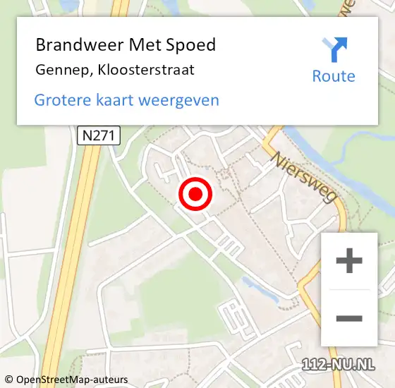 Locatie op kaart van de 112 melding: Brandweer Met Spoed Naar Gennep, Kloosterstraat op 26 oktober 2023 08:50