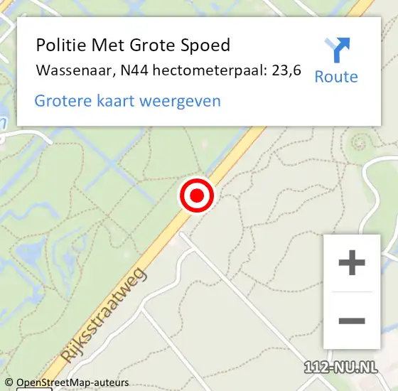 Locatie op kaart van de 112 melding: Politie Met Grote Spoed Naar Wassenaar, N44 hectometerpaal: 23,6 op 26 oktober 2023 08:59