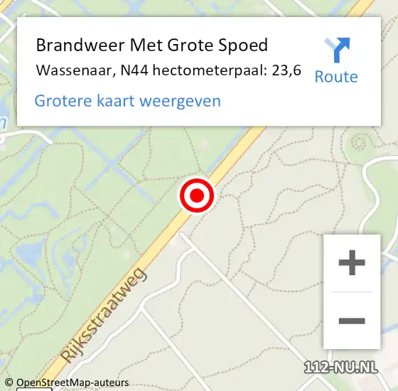 Locatie op kaart van de 112 melding: Brandweer Met Grote Spoed Naar Wassenaar, N44 hectometerpaal: 23,6 op 26 oktober 2023 09:00