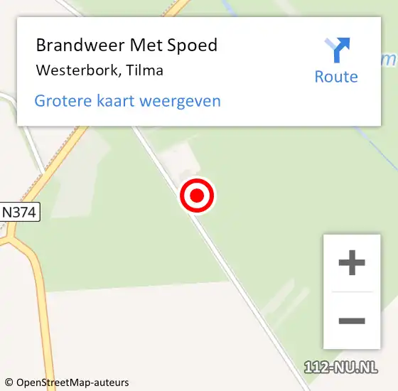 Locatie op kaart van de 112 melding: Brandweer Met Spoed Naar Westerbork, Tilma op 26 oktober 2023 09:08
