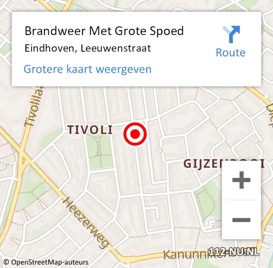 Locatie op kaart van de 112 melding: Brandweer Met Grote Spoed Naar Eindhoven, Leeuwenstraat op 26 oktober 2023 09:29