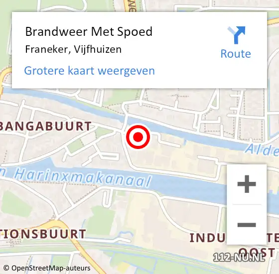 Locatie op kaart van de 112 melding: Brandweer Met Spoed Naar Franeker, Vijfhuizen op 26 oktober 2023 09:52