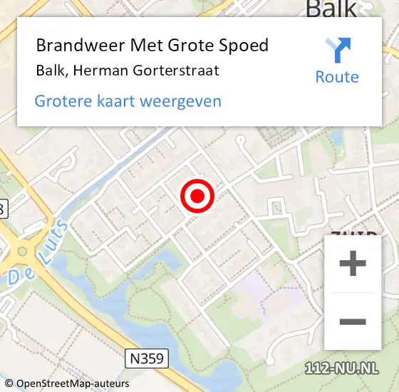 Locatie op kaart van de 112 melding: Brandweer Met Grote Spoed Naar Balk, Herman Gorterstraat op 26 oktober 2023 09:58