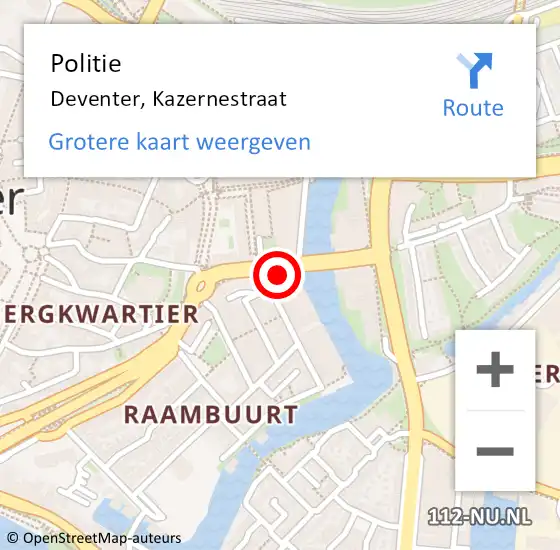 Locatie op kaart van de 112 melding: Politie Deventer, Kazernestraat op 26 oktober 2023 10:00