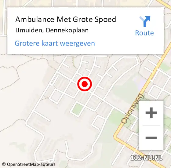 Locatie op kaart van de 112 melding: Ambulance Met Grote Spoed Naar IJmuiden, Dennekoplaan op 26 oktober 2023 10:12