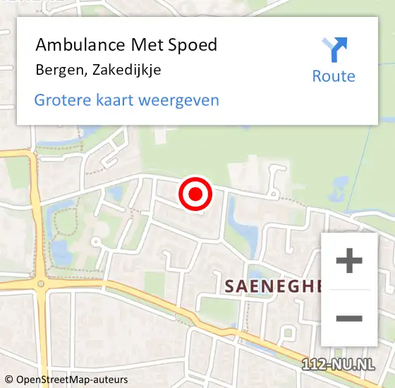 Locatie op kaart van de 112 melding: Ambulance Met Spoed Naar Bergen, Zakedijkje op 26 oktober 2023 10:13