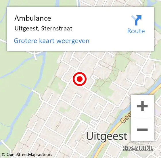 Locatie op kaart van de 112 melding: Ambulance Uitgeest, Sternstraat op 26 oktober 2023 10:36