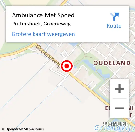 Locatie op kaart van de 112 melding: Ambulance Met Spoed Naar Puttershoek, Groeneweg op 26 oktober 2023 10:46