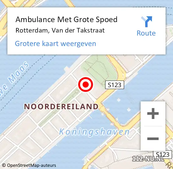 Locatie op kaart van de 112 melding: Ambulance Met Grote Spoed Naar Rotterdam, Van der Takstraat op 26 oktober 2023 10:48