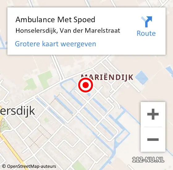 Locatie op kaart van de 112 melding: Ambulance Met Spoed Naar Honselersdijk, Van der Marelstraat op 26 oktober 2023 10:52