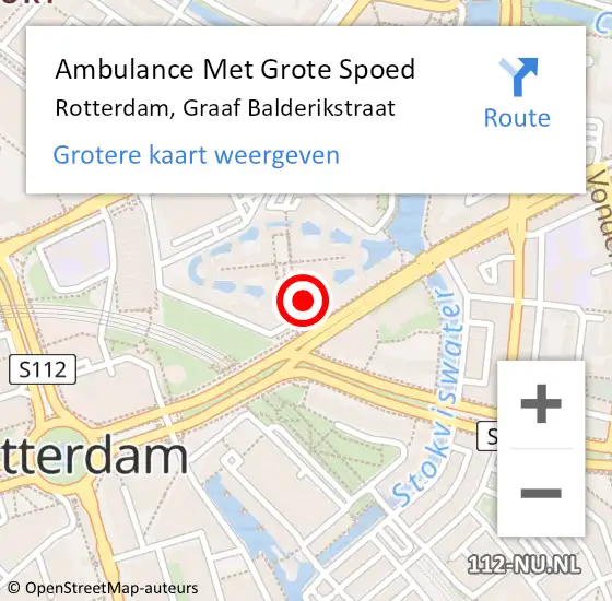 Locatie op kaart van de 112 melding: Ambulance Met Grote Spoed Naar Rotterdam, Graaf Balderikstraat op 26 oktober 2023 10:55