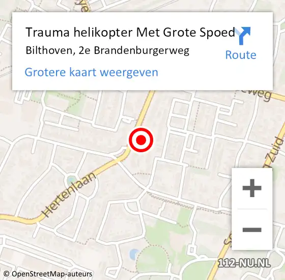 Locatie op kaart van de 112 melding: Trauma helikopter Met Grote Spoed Naar Bilthoven, 2e Brandenburgerweg op 26 oktober 2023 11:08