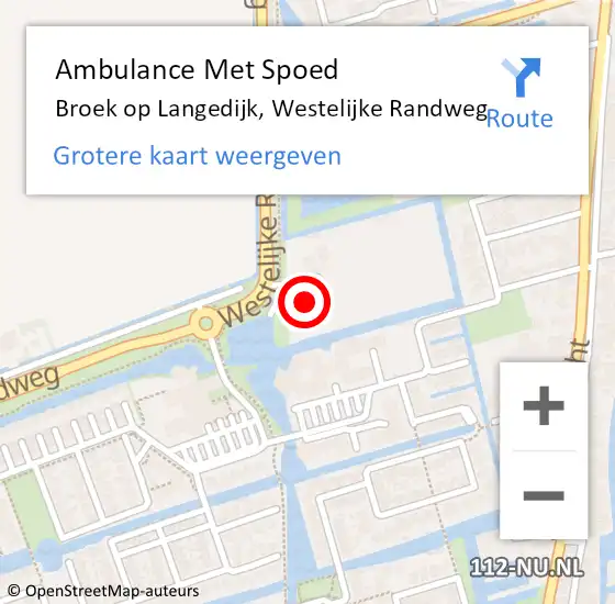 Locatie op kaart van de 112 melding: Ambulance Met Spoed Naar Broek op Langedijk, Westelijke Randweg op 26 oktober 2023 11:51