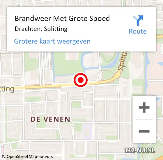 Locatie op kaart van de 112 melding: Brandweer Met Grote Spoed Naar Drachten, Splitting op 26 oktober 2023 12:06