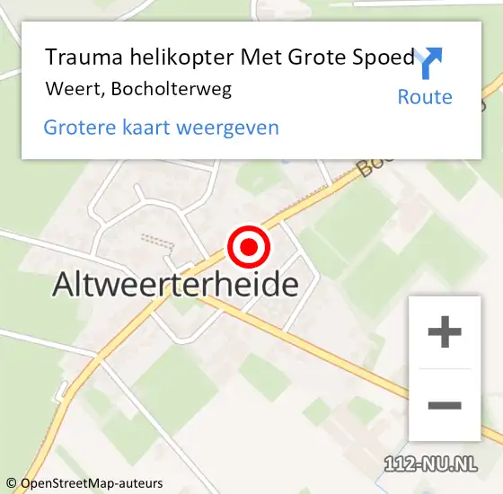 Locatie op kaart van de 112 melding: Trauma helikopter Met Grote Spoed Naar Weert, Bocholterweg op 26 oktober 2023 12:36