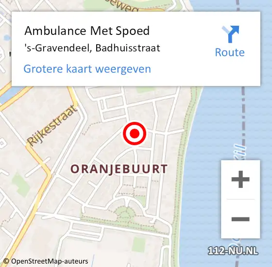 Locatie op kaart van de 112 melding: Ambulance Met Spoed Naar 's-Gravendeel, Badhuisstraat op 26 oktober 2023 12:38