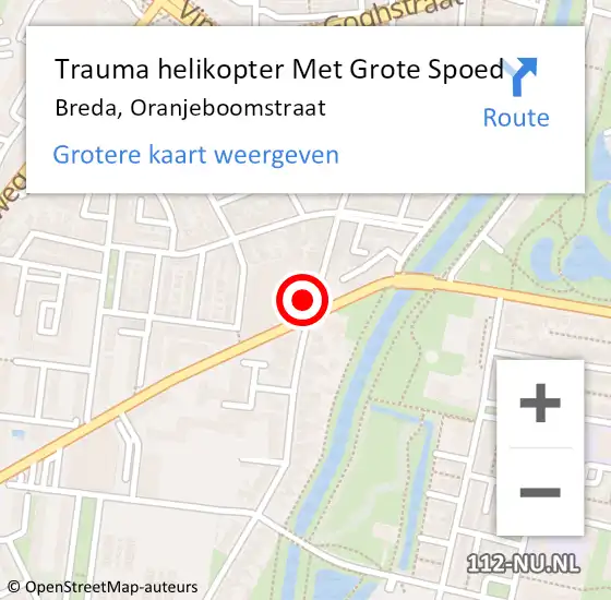Locatie op kaart van de 112 melding: Trauma helikopter Met Grote Spoed Naar Breda, Oranjeboomstraat op 26 oktober 2023 12:39