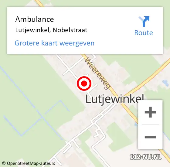 Locatie op kaart van de 112 melding: Ambulance Lutjewinkel, Nobelstraat op 12 september 2014 20:44