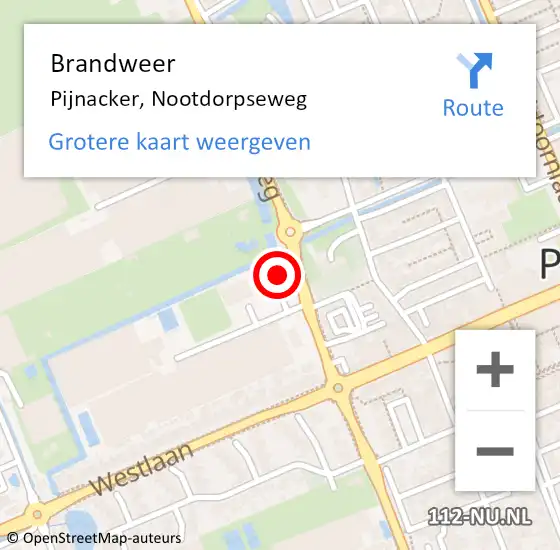 Locatie op kaart van de 112 melding: Brandweer Pijnacker, Nootdorpseweg op 26 oktober 2023 13:30