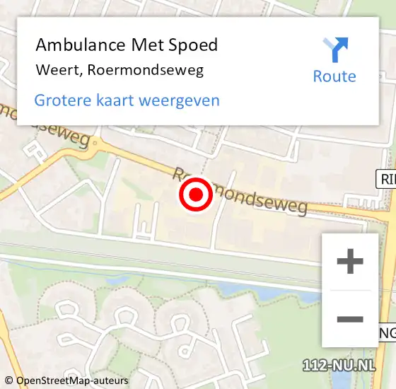 Locatie op kaart van de 112 melding: Ambulance Met Spoed Naar Weert, Roermondseweg op 26 oktober 2023 13:52