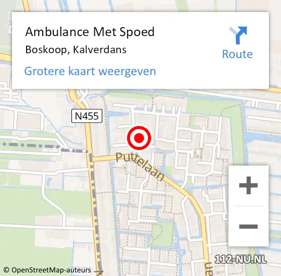 Locatie op kaart van de 112 melding: Ambulance Met Spoed Naar Boskoop, Kalverdans op 26 oktober 2023 13:57