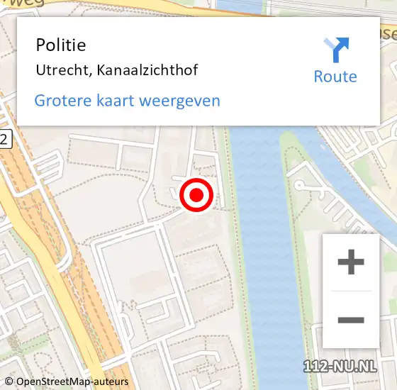 Locatie op kaart van de 112 melding: Politie Utrecht, Kanaalzichthof op 26 oktober 2023 14:36