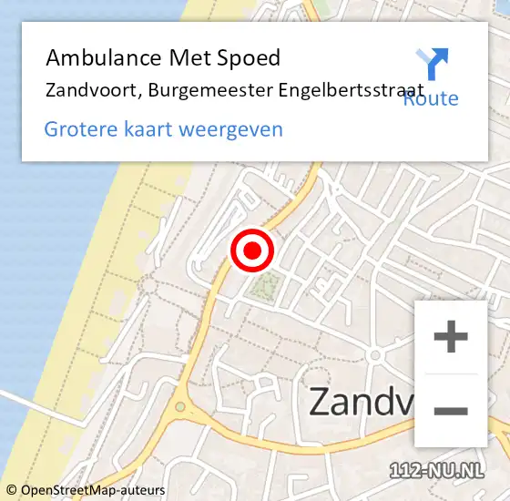 Locatie op kaart van de 112 melding: Ambulance Met Spoed Naar Zandvoort, Burgemeester Engelbertsstraat op 26 oktober 2023 16:57