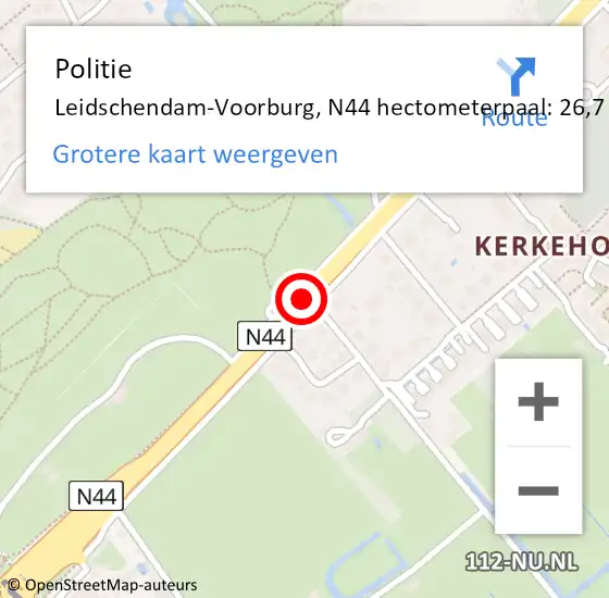 Locatie op kaart van de 112 melding: Politie Leidschendam-Voorburg, N44 hectometerpaal: 26,7 op 26 oktober 2023 17:04