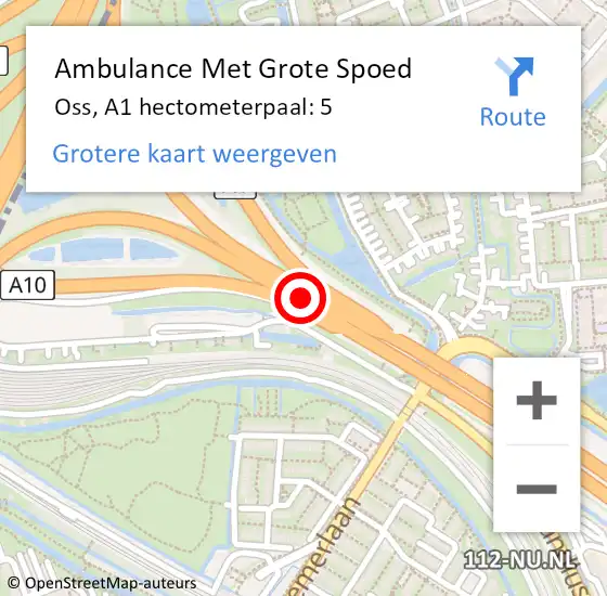 Locatie op kaart van de 112 melding: Ambulance Met Grote Spoed Naar Oss, A1 hectometerpaal: 5 op 26 oktober 2023 17:30