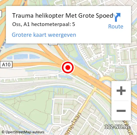 Locatie op kaart van de 112 melding: Trauma helikopter Met Grote Spoed Naar Oss, A1 hectometerpaal: 5 op 26 oktober 2023 17:34